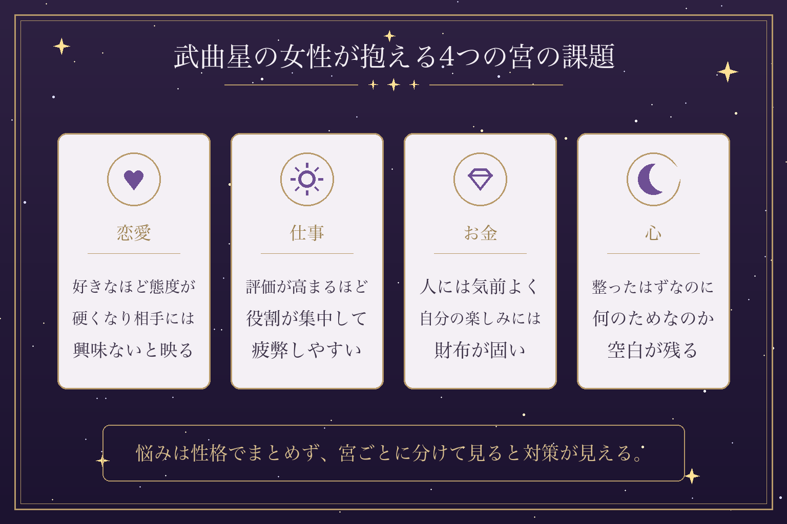 武曲星の女性が抱える4つの宮の課題